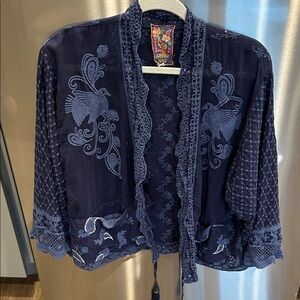 Johnny Was Navy Blue Embroidered Cardigan